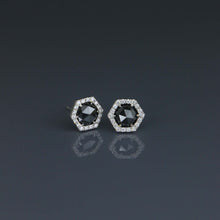 Load image into Gallery viewer, Hex Black and White Diamond Stud Earrings
