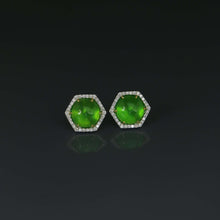 Load image into Gallery viewer, Hex Jadeite Jade and Diamond Stud Earrings
