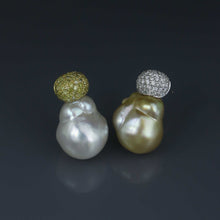 Load image into Gallery viewer, Gold and White Baroque South Sea Mismatched Dome Earrings
