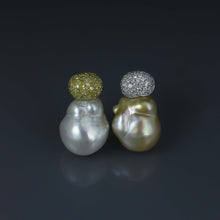 Load image into Gallery viewer, Gold and White Baroque South Sea Mismatched Dome Earrings
