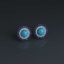 Load image into Gallery viewer, Arizona Turquoise and Ceylon Sapphire Concentric Earrings
