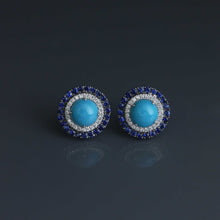 Load image into Gallery viewer, Arizona Turquoise and Ceylon Sapphire Concentric Earrings
