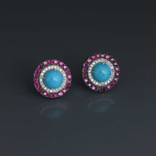 Load image into Gallery viewer, Arizona Turquoise and Burma Ruby Concentric Earrings
