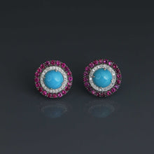 Load image into Gallery viewer, Arizona Turquoise and Burma Ruby Concentric Earrings
