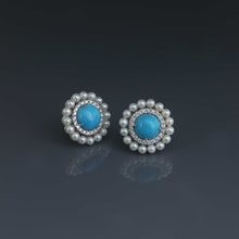 Load image into Gallery viewer, Arizona Turquoise Diamond and Pearl Concentric Earrings
