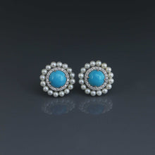 Load image into Gallery viewer, Arizona Turquoise Diamond and Pearl Concentric Earrings
