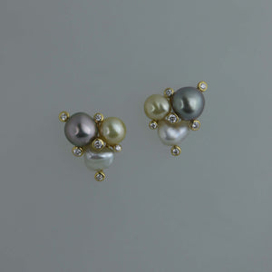 Tahitian, Champagne and White Keshi Pearl Trio Earrings