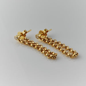 Diamond Bezel Rolo Chain Drop Earrings