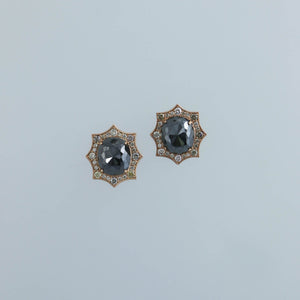 Natural Faceted Black Diamond Earrings with Fancy Colored Diamonds Pave