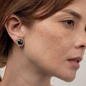 Natural Faceted Black Diamond Earrings with Fancy Colored Diamonds Pave