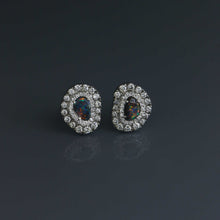 Load image into Gallery viewer, Rare Australian Black Opal Concentric Earrings

