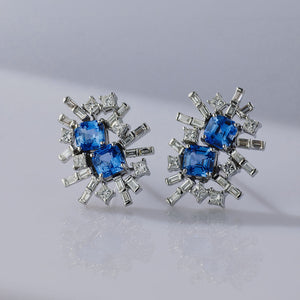Blue Sapphire Baguette Fragment Earrings
