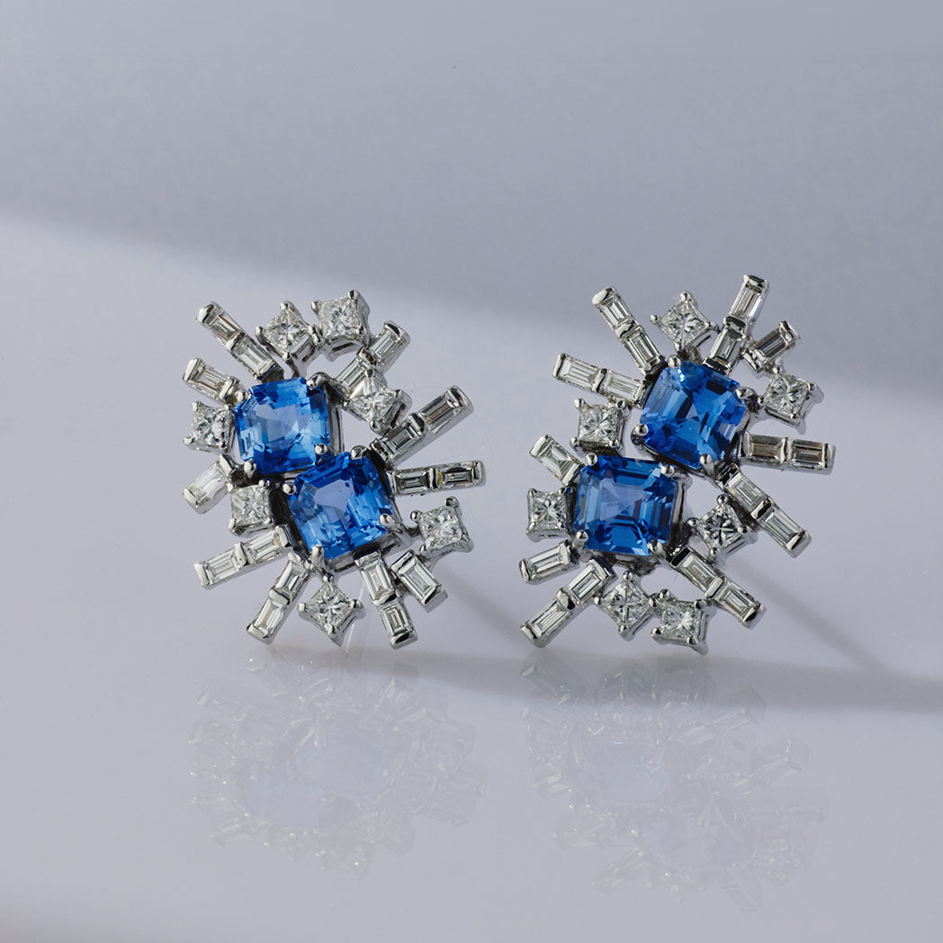 Blue Sapphire Baguette Fragment Earrings