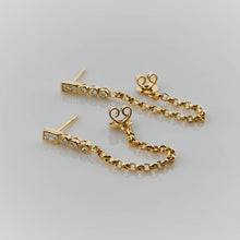 Load image into Gallery viewer, Baguette and Round Diamond Bezels Chain Drop Earrings
