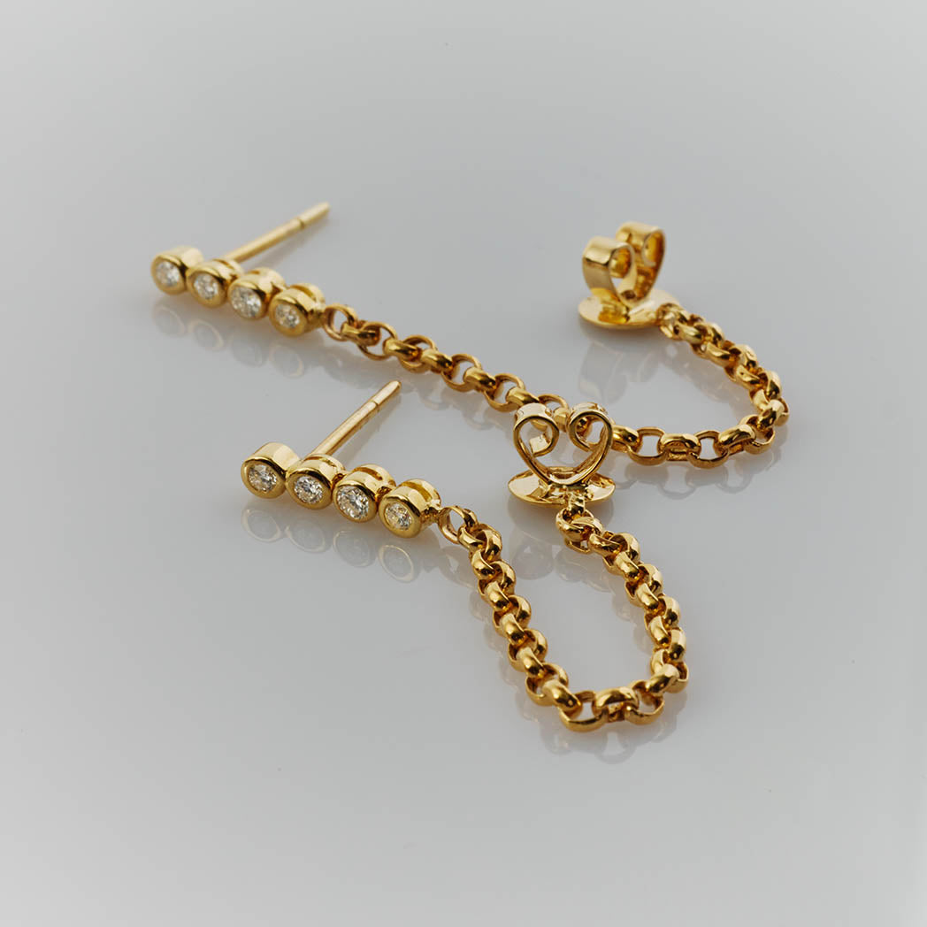 Round Bezel Chain Drop Earrings