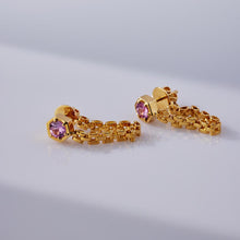 Load image into Gallery viewer, Pink Sapphire Hex Chain Drop Earrings
