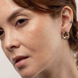 Rosé Champagne Topaz Earrings with Natural Fancy Colored Diamonds