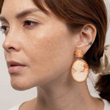 Load image into Gallery viewer, Large Cameo and Coral Flower Earrings with Multi Colored Sapphires
