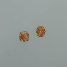 Load image into Gallery viewer, Large Cameo and Coral Flower Earrings with Multi Colored Sapphires
