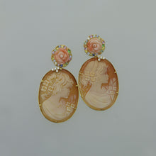 Load image into Gallery viewer, Large Cameo and Coral Flower Earrings with Multi Colored Sapphires and Diamonds

