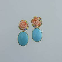 Load image into Gallery viewer, Coral Flower and Persian Turquoise Drop Earrings
