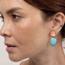 Load image into Gallery viewer, Coral Flower and Persian Turquoise Drop Earrings
