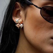 Load image into Gallery viewer, Coral and Keshi Diamond Satellite Earrings
