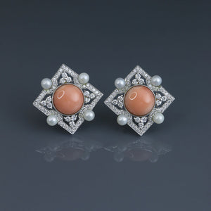 Coral Deco Frame Earrings