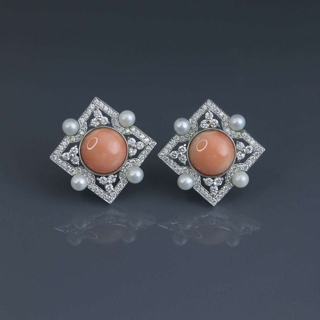 Coral Deco Frame Earrings