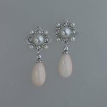 Load image into Gallery viewer, South Sea Pearl and Coral Deco Frame Drop Earrings
