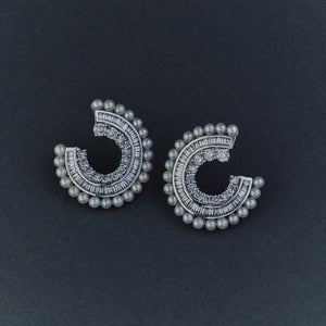 Diamond and Seed Pearl Crescent Earrings