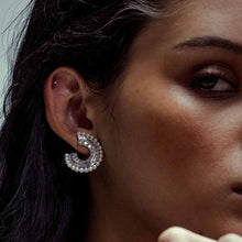 Load image into Gallery viewer, Diamond and Seed Pearl Crescent Earrings
