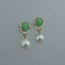 Load image into Gallery viewer, Jadeite and South Sea Pearl Drop Earrings with Mother of Pearl Inlay
