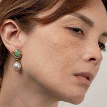 Load image into Gallery viewer, Jadeite and South Sea Pearl Drop Earrings with Mother of Pearl Inlay
