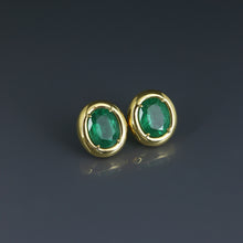Load image into Gallery viewer, Zambian Emerald Dome Bezel Earrings
