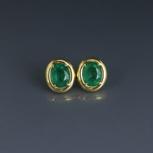 Load image into Gallery viewer, Zambian Emerald Dome Bezel Earrings
