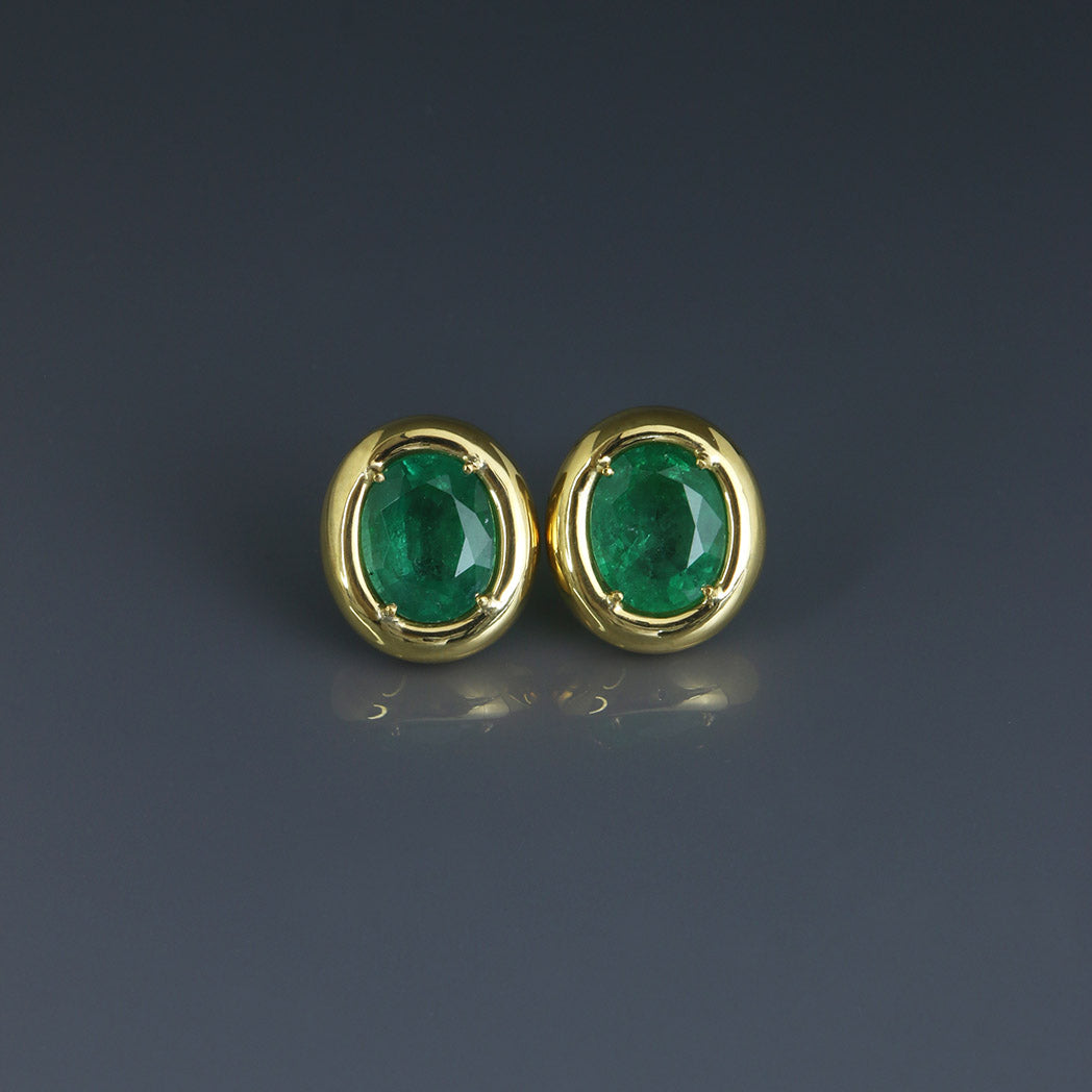 Zambian Emerald Dome Bezel Earrings