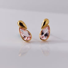 Load image into Gallery viewer, Morganite Pear Dome Earrings
