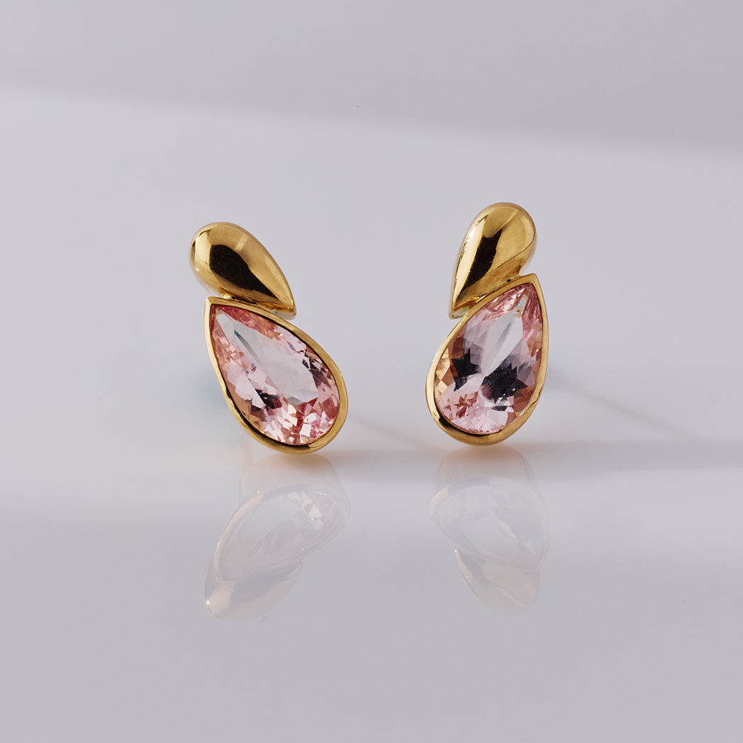 Morganite Pear Dome Earrings