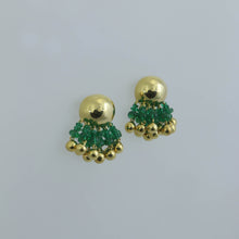Load image into Gallery viewer, Gold Dome and Zambian Emerald Pom-pom Earrings
