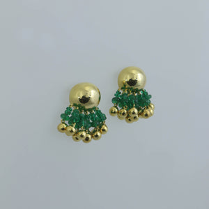 Gold Dome and Zambian Emerald Pom-pom Earrings