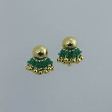 Load image into Gallery viewer, Gold Dome and Zambian Emerald Pom-pom Earrings
