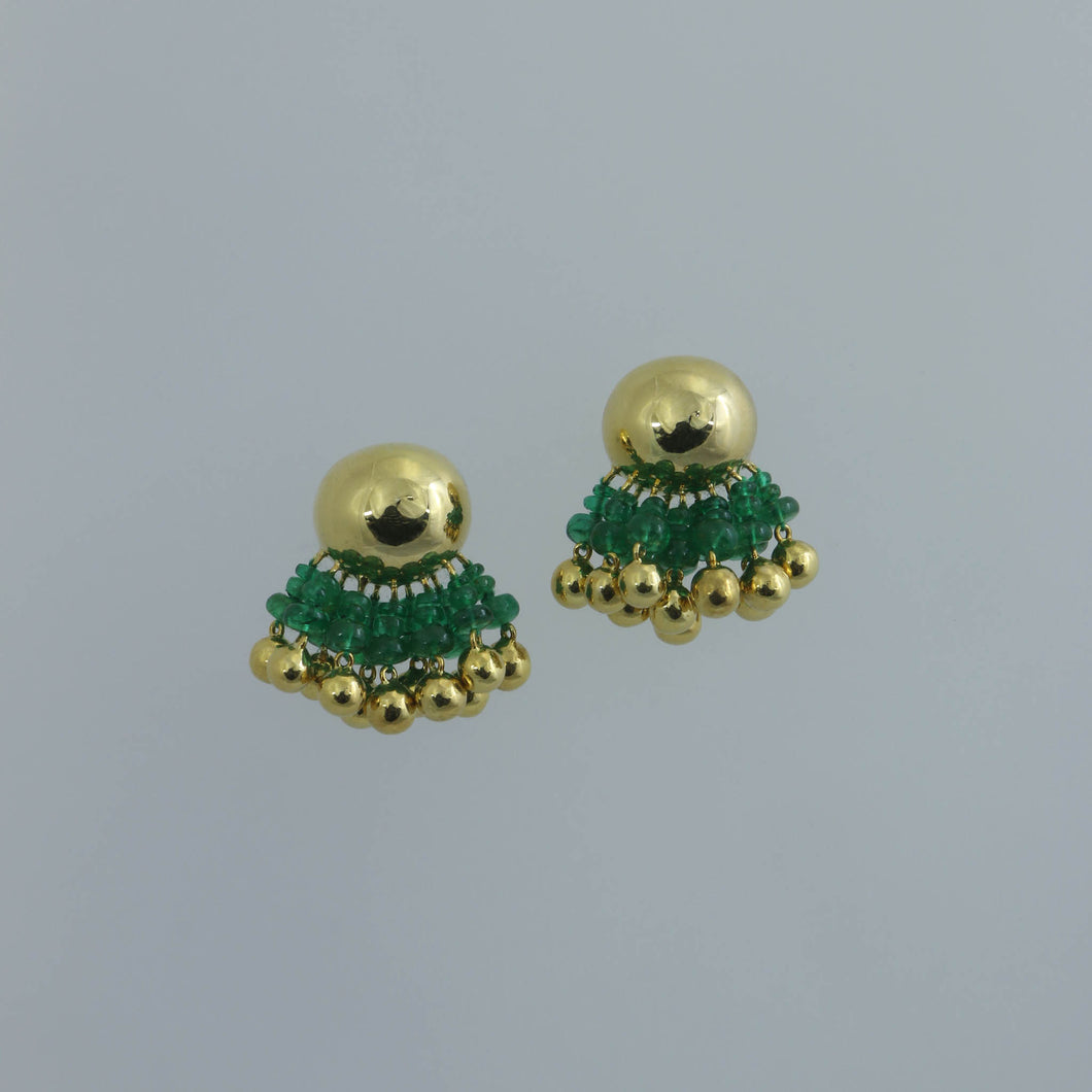Gold Dome and Zambian Emerald Pom-pom Earrings