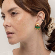 Load image into Gallery viewer, Gold Dome and Zambian Emerald Pom-pom Earrings
