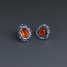 Load image into Gallery viewer, Mismatched Fire Opal, Sapphire and Aquamarine Concentric Earrings
