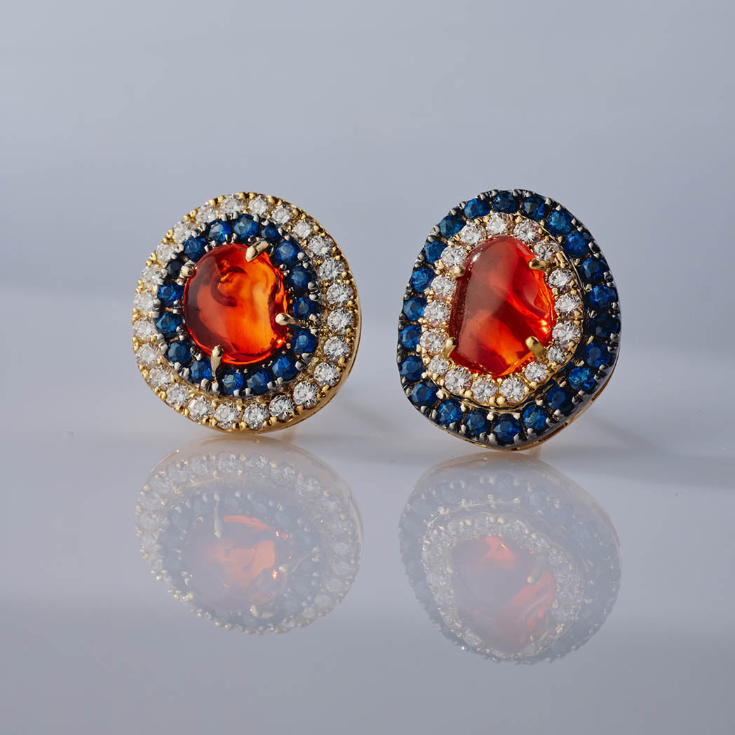 Mismatched Fire Opal Concentric Earrings