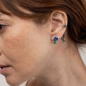 Ceylon Sapphire and Zambian Emerald Fragment Earrings with Princess Cut Diamonds