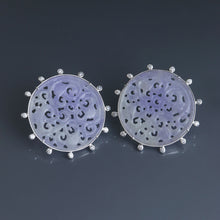 Load image into Gallery viewer, Bi Color Lavender and Green Jadeite Disc Earrings
