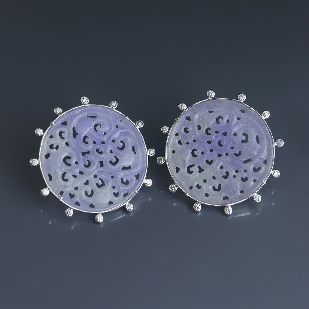 Bi Color Lavender and Green Jadeite Disc Earrings