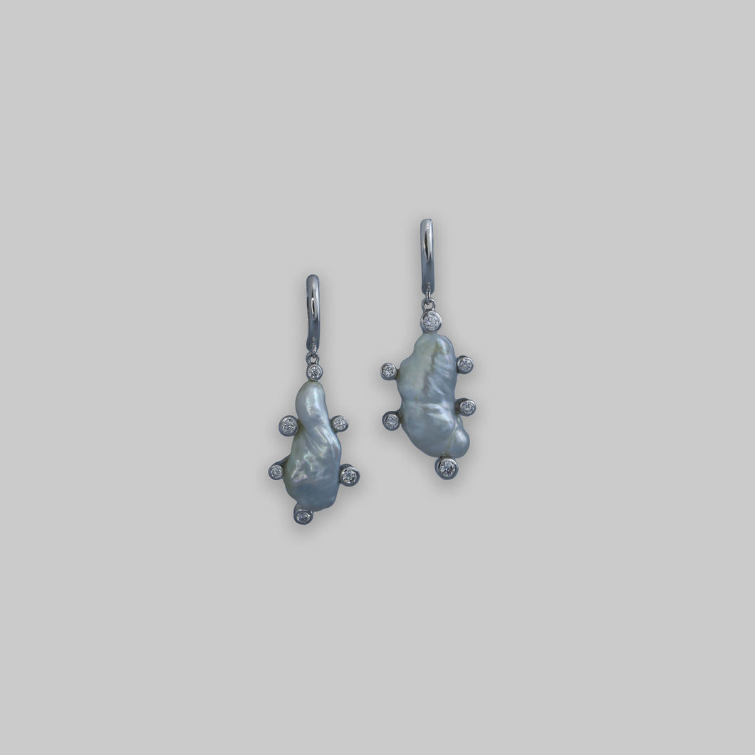Silver Keshi Pearl Satellite Drop Earrings